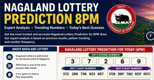 Nagaland lottery prediction 6PM infographic showing number trends, sample combinations, and evening draw details