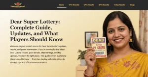 official dear super lottery image of indian woman that are actually happy because of her lottery ticket