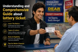 Nagaland state lottery 14 09 24​ submitting a ticket at a lottery outlet counter.
