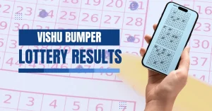 Vishu Bumper lottery results display on mobile phone with number grid background for result checking and reference information
